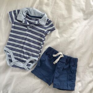 6M Carters Striped Blue Baby Poloand Shorts Set